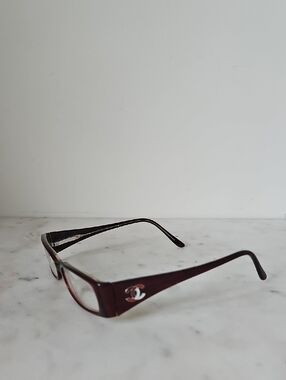 CHANEL: 3094 Burgundy Logo Rectangular Eyeglasses